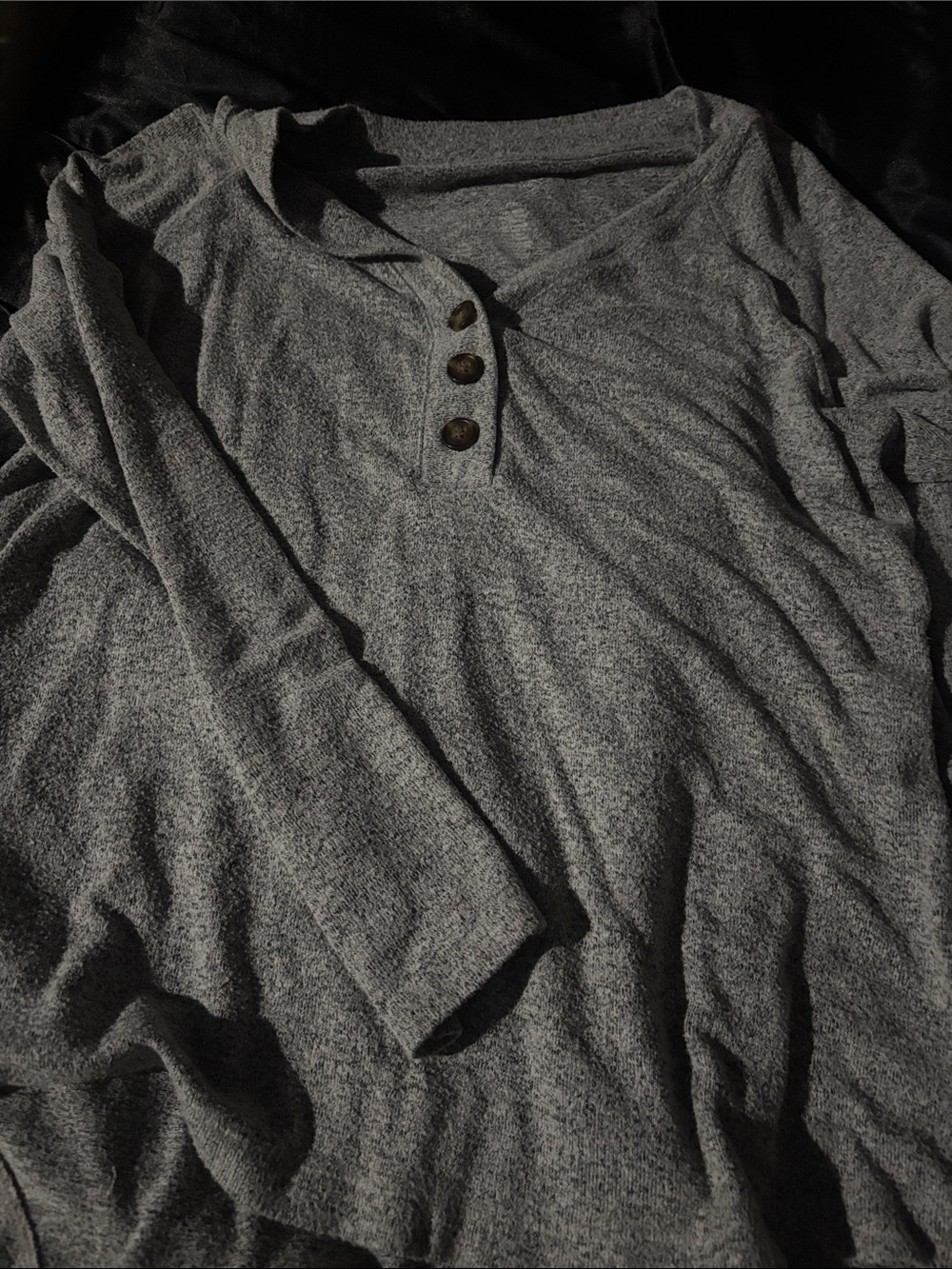 St. John's Bay Women's Gray V-Neck Sweater with Button Detail